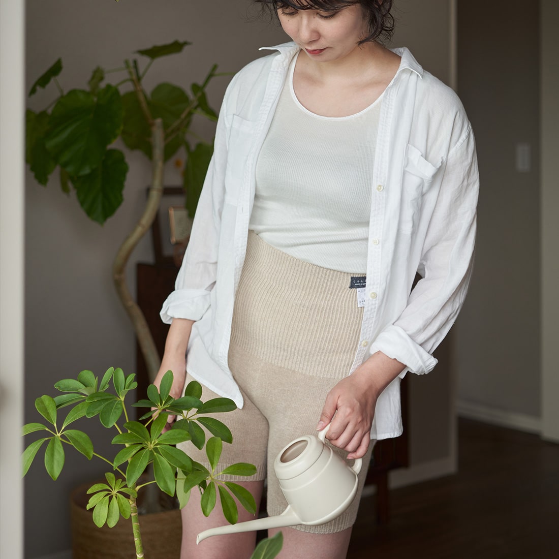 汗悩みを救う、シルク100%リブインナー上下セット(タンクトップ+ショーツ)*