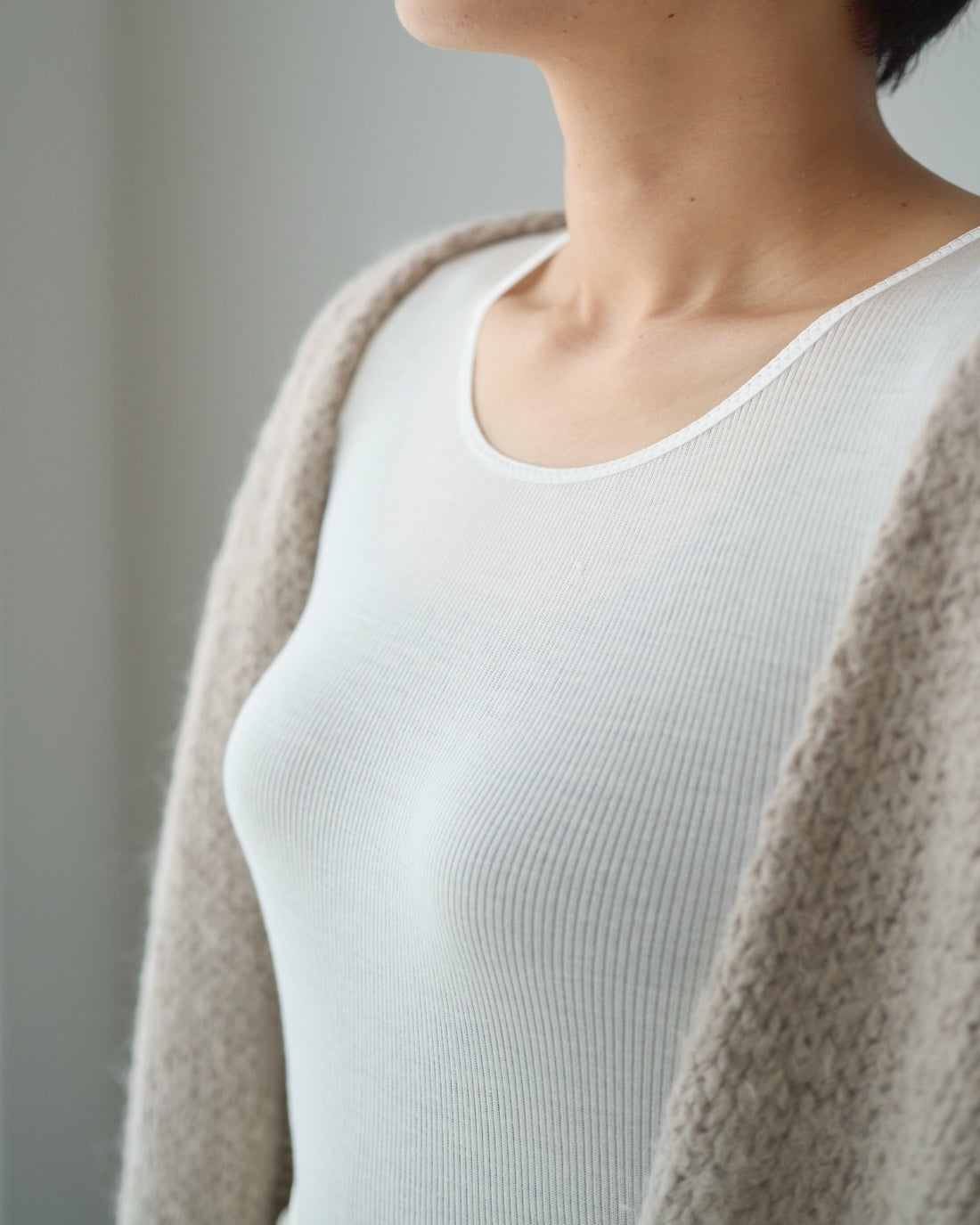 汗悩みを救う、シルク100%リブフレンチスリーブ