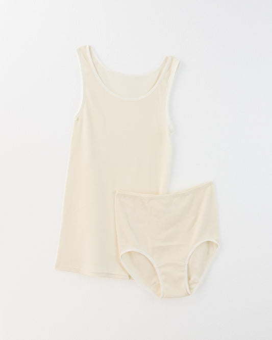 汗悩みを救う、シルク100%リブインナー上下セット(タンクトップ+ショーツ)*