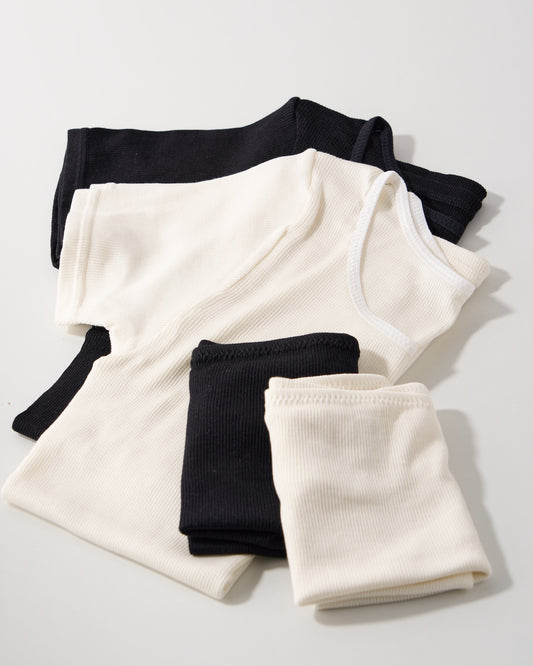 シルク100%リブインナー上下セット(フレンチスリーブ+ショーツ)*
