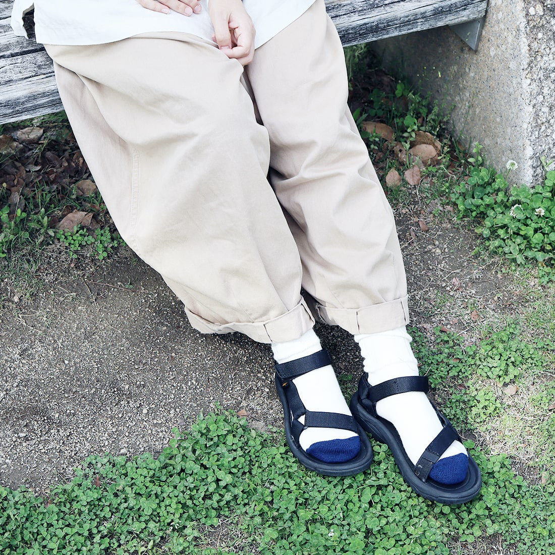 お揃いで履きたい、お手軽冷えとり靴下リブバイカラー
