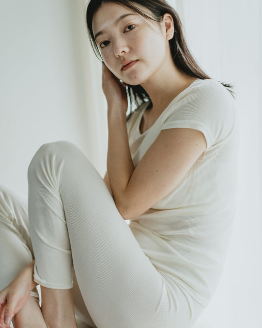 汗悩みを救う、シルク100%リブフレンチスリーブ