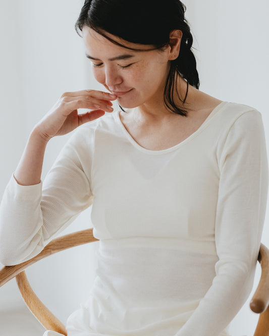 汗悩みを救う、シルク100%リブロングスリーブ