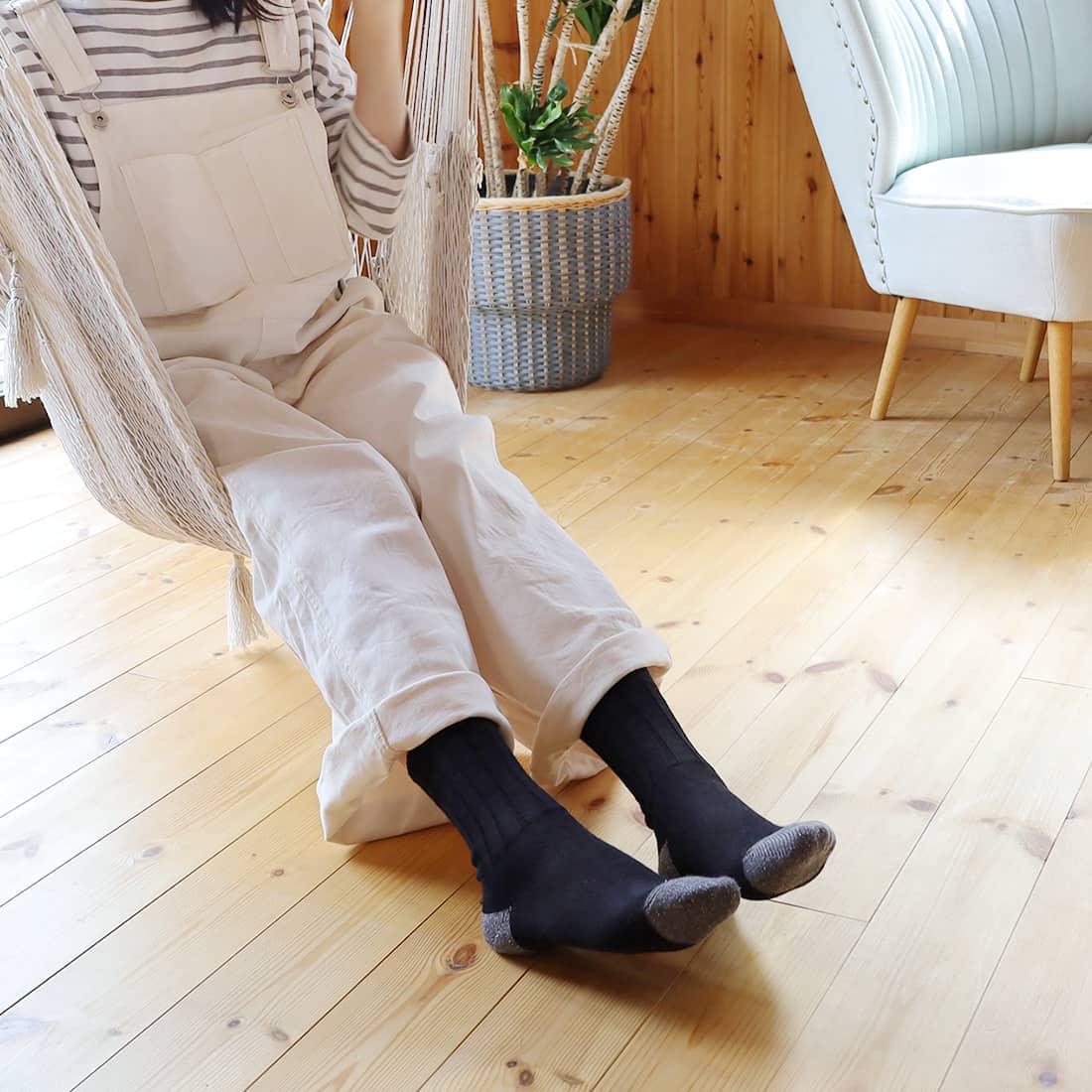 お揃いで履きたい、お手軽冷えとり靴下リブバイカラー