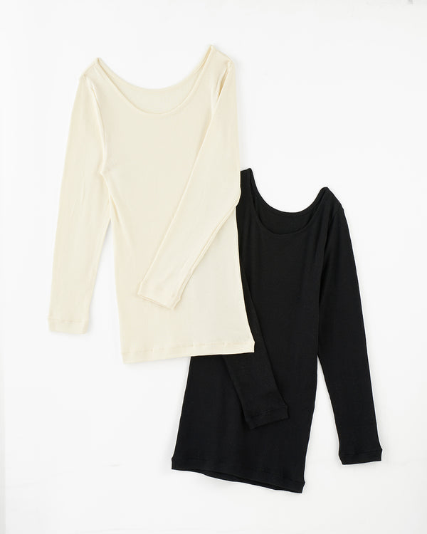 【予約販売】汗悩みを救う、シルク100%リブロングスリーブ