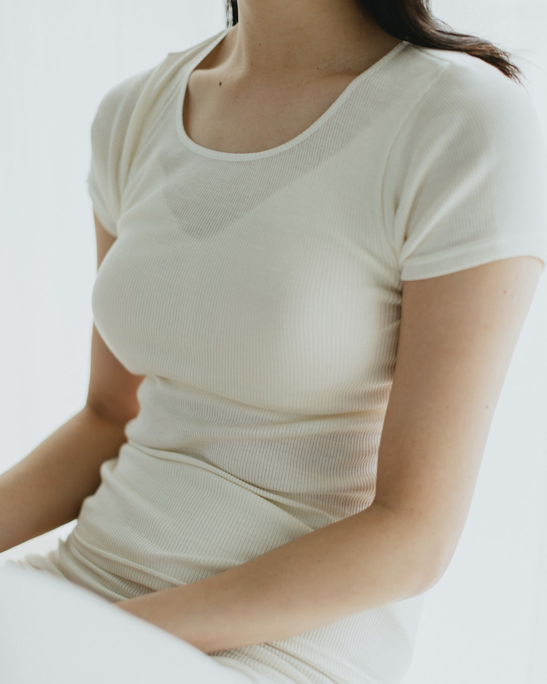 シルク100%リブインナー上下セット（フレンチスリーブ＋ショーツ）*