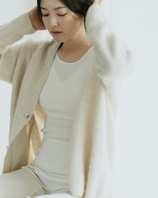 汗悩みを救う、シルク100%リブインナー上下セット（タンクトップ＋ショーツ）*