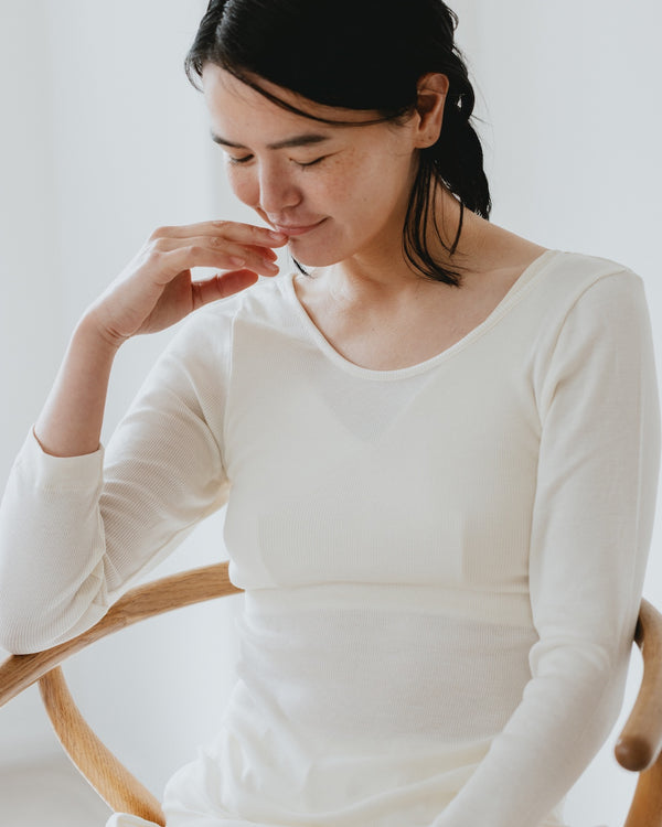 【予約販売】汗悩みを救う、シルク100%リブロングスリーブ