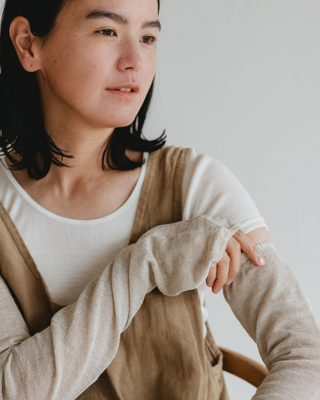 リネン＆シルク 指あきアームカバー